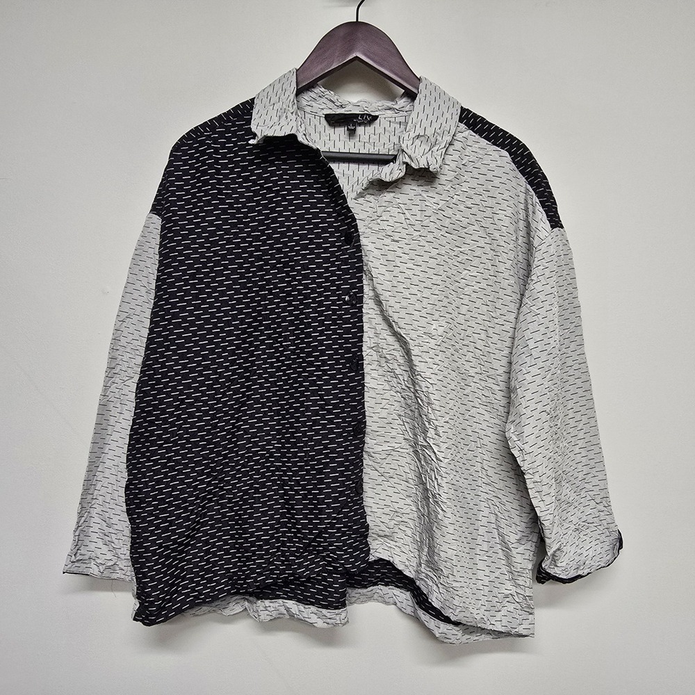 LIV by Habitat Colorblock Shirt Womens L Black White Dash Print NWT Lagenlook